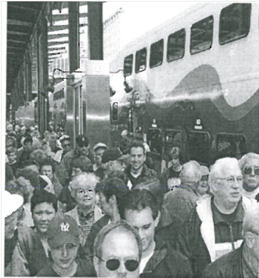 People on a train platform - Puget Sound Seattle History