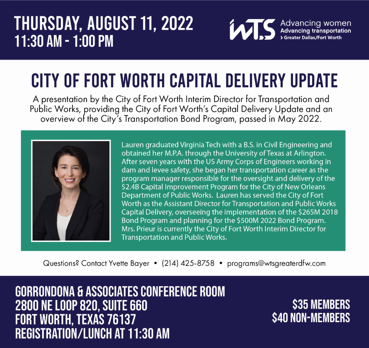 Capital Delivery Update Event Details and Lauren Prieur Bio