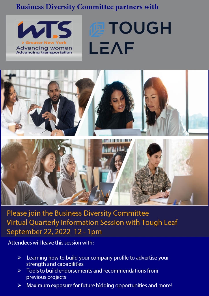 Please join the Business Diversity Committee Virtual Quarterly Information Session with Tough Leaf September 22, 2022 12 - 1pm