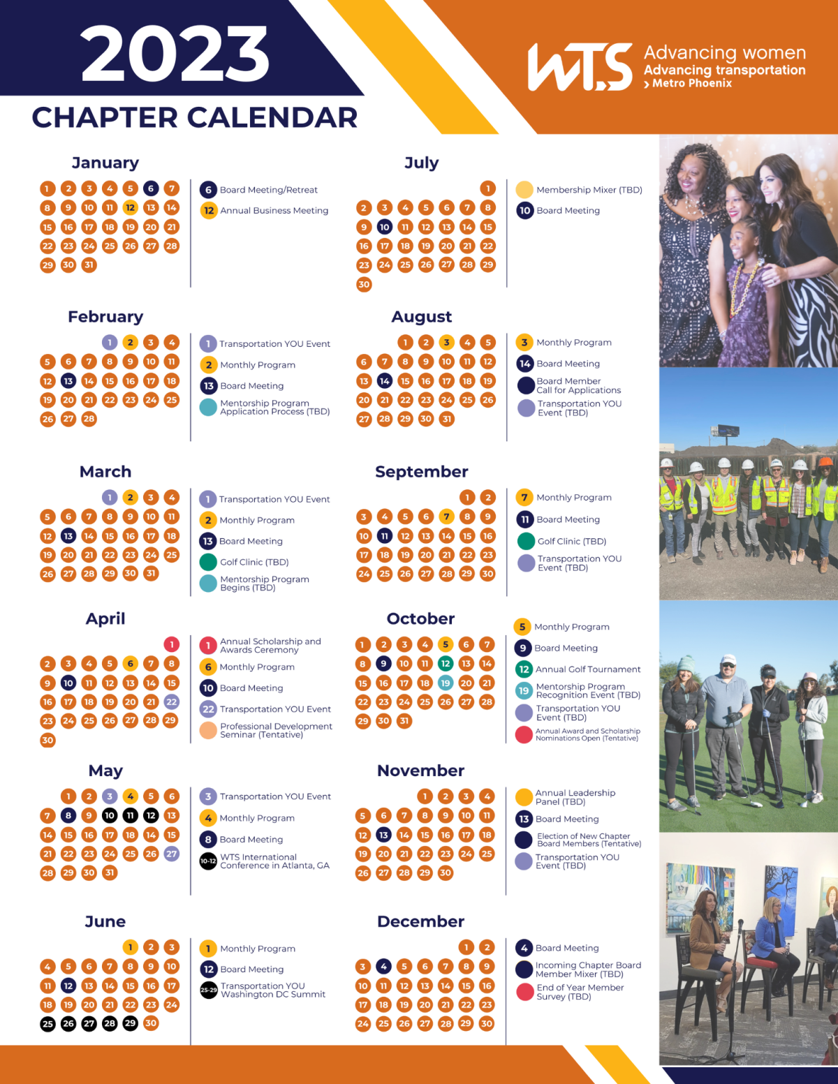 Downloadable calendar showing all of the events planned for the WTS Metro Phoenix Chapter in 2023