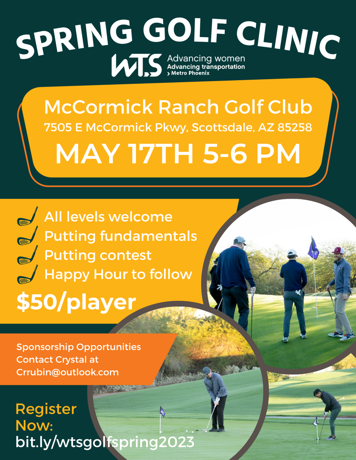 Join us for our Spring Golf Clinic May 17 at McCormick Ranch Golf Club. All levels invited. Click to REgister