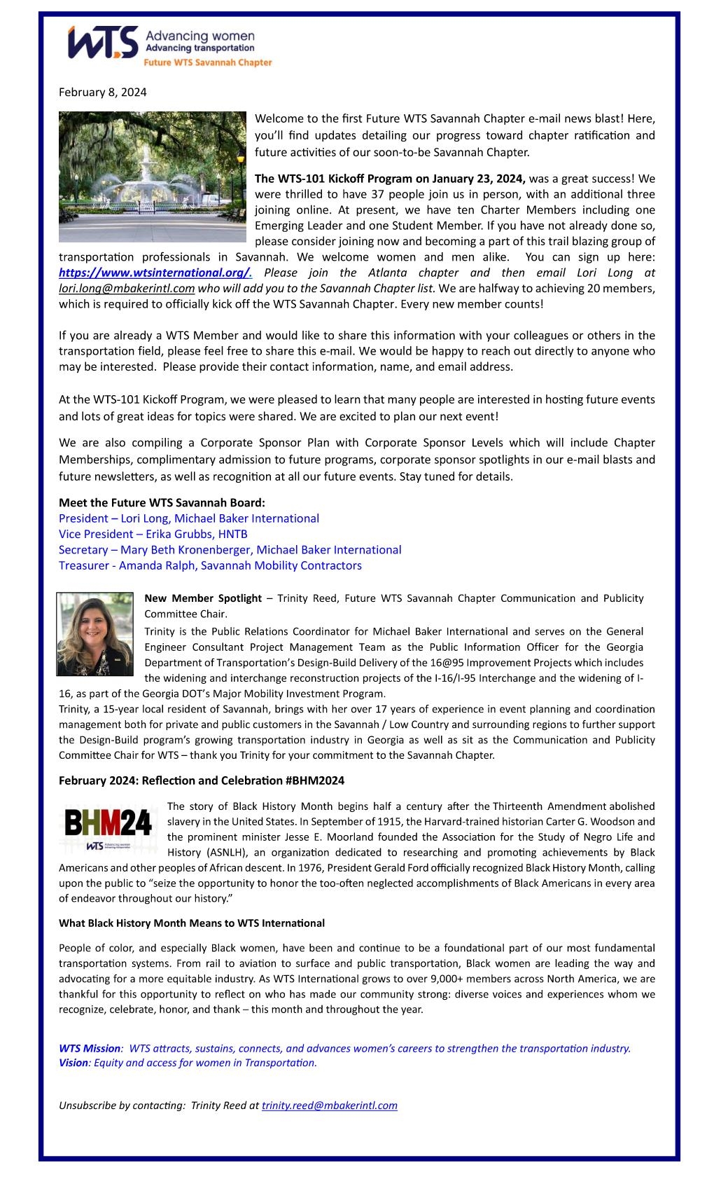 WTS Savannah Chapter Newsletter February 2024