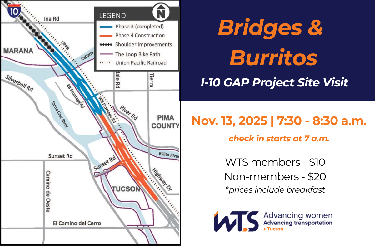 Bridges and Burritos flyer showing ADOT's I-10 Ina to Ruthrauff project map