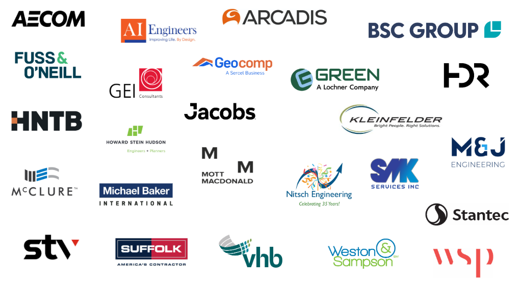 White background with a collage of all the 2025 executive sponsor logos scattered around the page.