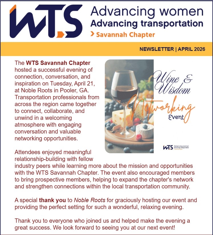 WTS Savannah Chapter Newsletter April 2026 - pg 1