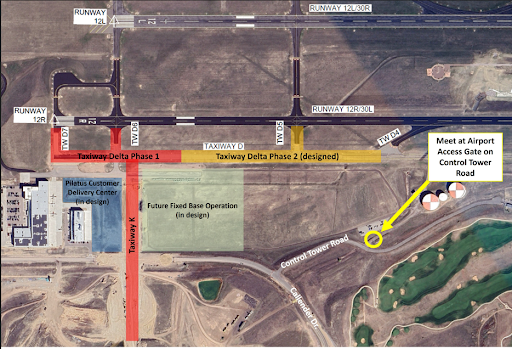 Map of the RMA Airport meeting location. Folks will meet at the Airport Access Gate on Control Tower Road. 