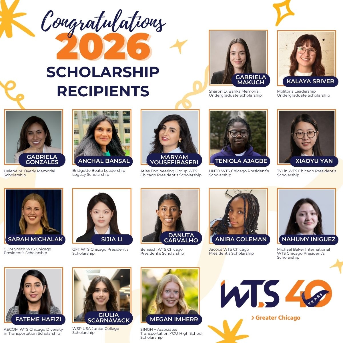 WTS Greater Chicago Scholarship Winners 2026