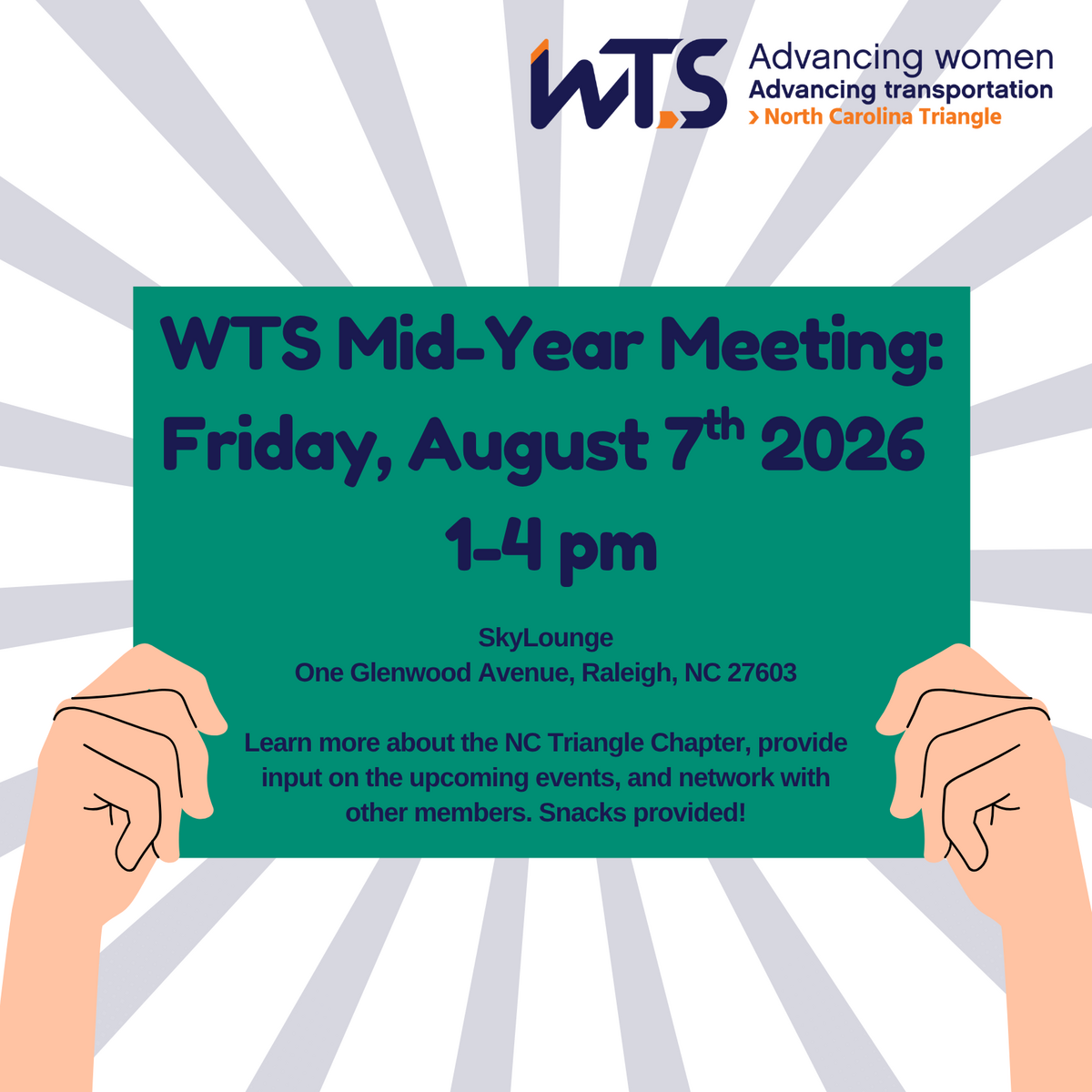 announcement graphic for WTS Mid-Year meeting to be held on August 7 from 1-4 pm at the Sky Lounge
