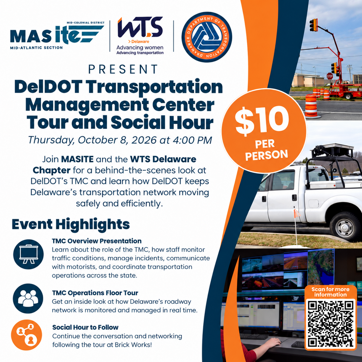 WTS and Mid Atlantic ITS Chapters hosting DelDOT Transportation Management Center Tour and Social Hour in Smyrna Delaware. Only $10. Contact wtsdelaware@gmail.com for questions.