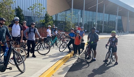 Bike event participants at Long Bridge