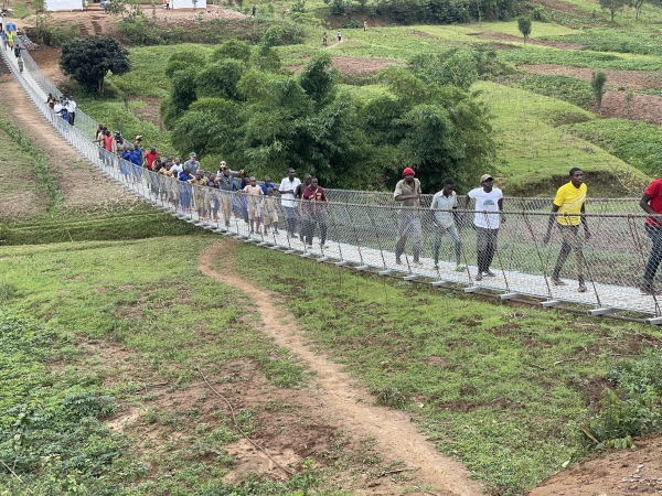 Completed footbridge, proudly used by members of the community on inauguration day,