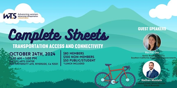 Complete Streets Technical Talk flyer for WTS-Inland Empire