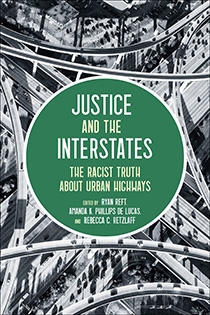 A book cover titled Justice and the Interstates with structural imagery.