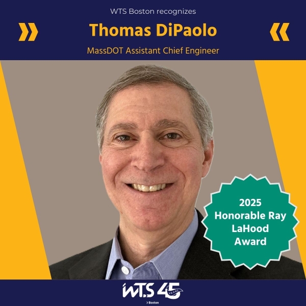 Headshot of Honorable Ray LaHood Award winner with WTS banner. Single Picture: Thomas DiPaolo