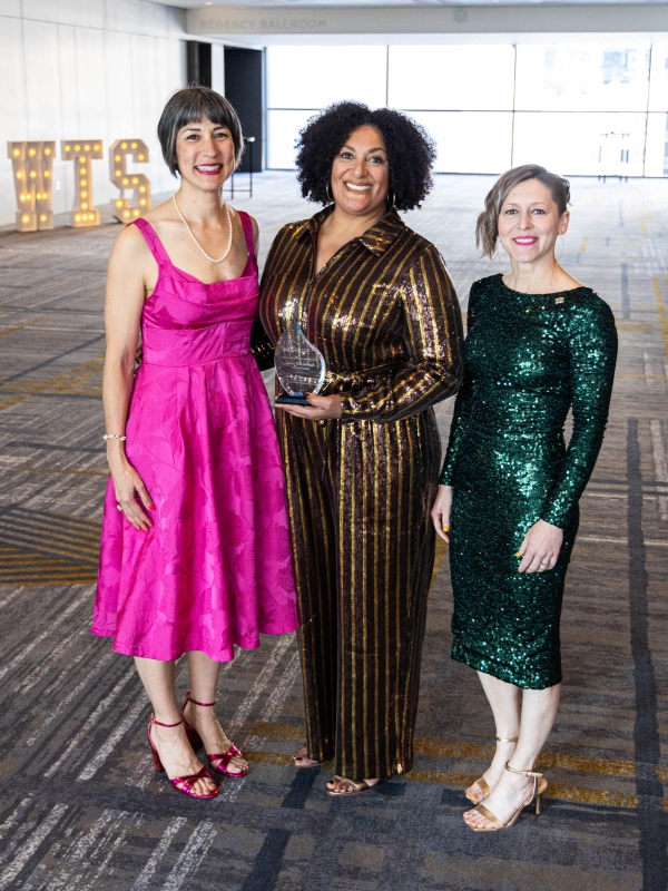 Gwen McCullough, Rosa Parks Diversity Leadership (center), with past president Emily Yasukochi (left) and current president Cora Johnson at the 2025 Gala.
