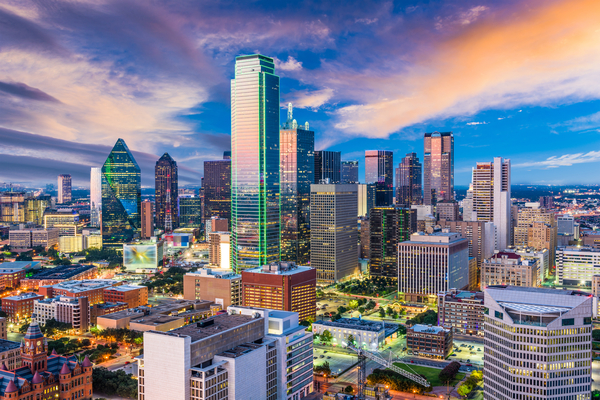 Colorful contrast Dallas Texas Skyline