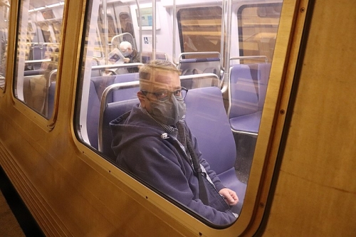 WMATA rider wearing a face mask