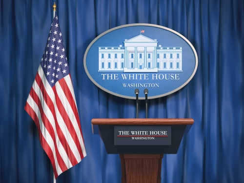 White House Podium and American Flag