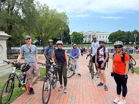 Bike tour group photo in front of the White House