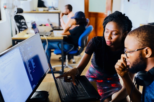 students working at computer