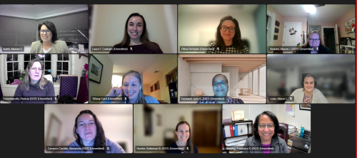 A screen capture from a virtual meeting with participants from this winter's Management Networking Roundtable smiling.