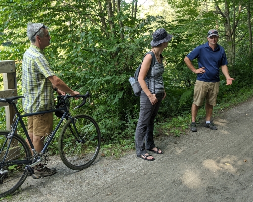 Lamoille Valley Rail Trail Event 2021 - People Talking on Trail