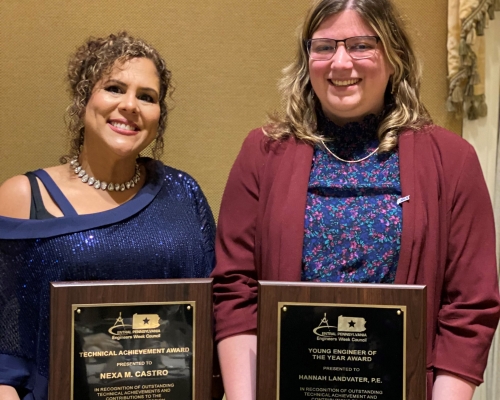 CPEWC award recipients:  our very own Nexa Castro (Diversity, Equity & Inclusion Chair) - Technical Achievement Award and Hannah Landvater, PE (Scholarship Committee Chair) - Young Engineer of the Year