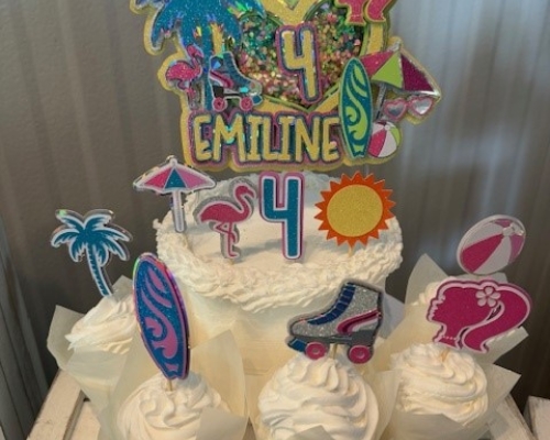 Samples of cake decorations.