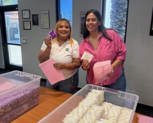Volunteers packing items