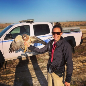 Hannah Hoke, holding hawk